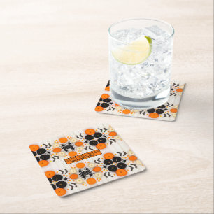Happy Halloween Orange Pumpkin Square Paper Coaster