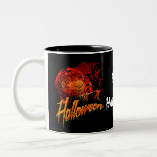 Happy Halloween Orange Skull Grinning Two-Tone Coffee Mug