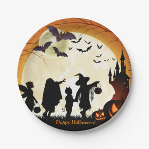 Happy Halloween Party Bats Pumpkins Paper Plate