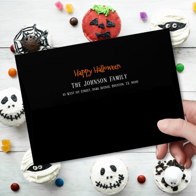 Happy Halloween Party Black 5x7 Return Address Envelope (Happy Halloween Party Black 5x7 Return Address Envelope)