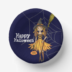 Happy Halloween party cute girl kids Paper Plate