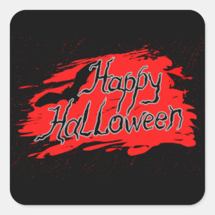 Happy Halloween Party Favours wrap scary black red Square Sticker