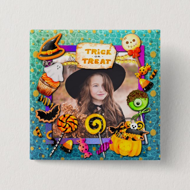 Happy Halloween party filled with trick-or-treat 2 Inch Square Button (Front)