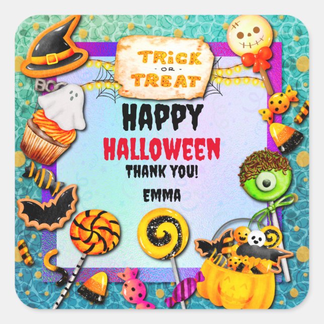 Happy Halloween party filled with trick-or-treat Square Sticker (Front)