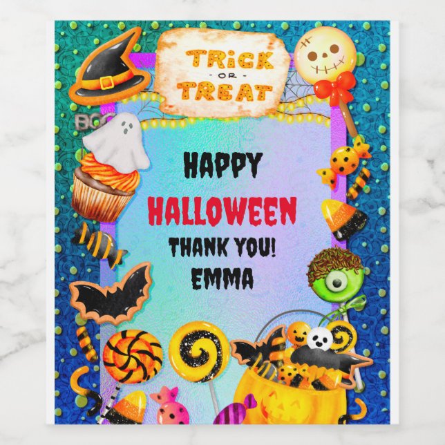 Happy Halloween party filled with trick-or-treat Wine Label (Single Label)