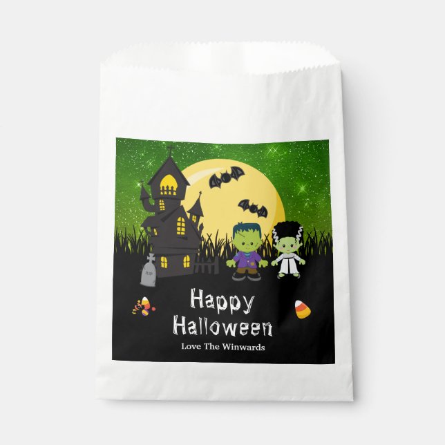 Happy Halloween Party Monsters Green Favour Bag (Front)