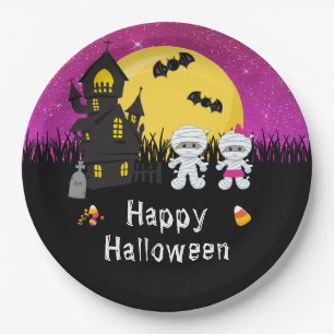 Happy Halloween Party Mummy Pink Paper Plate