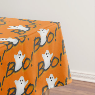 Happy Halloween Party Orange Cute Ghost Word BOO! Tablecloth
