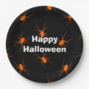 Happy Halloween Party Orange Spider Paper Plate