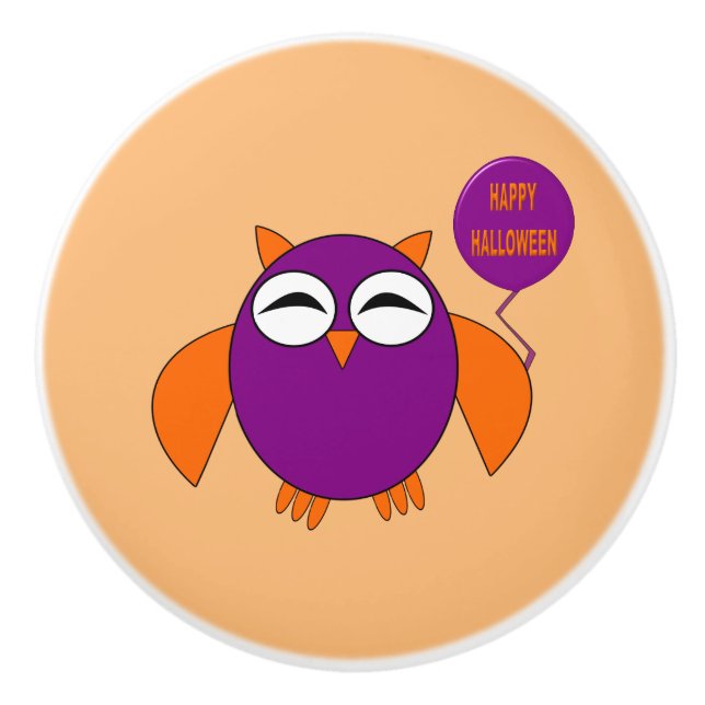 Happy Halloween Party Owl Ceramic Knob (Front)