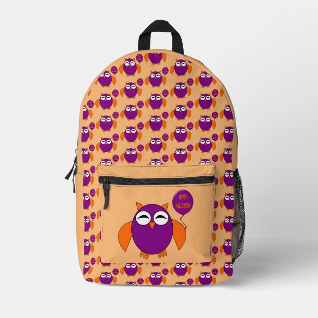Happy Halloween Party Owl Printed Backpack (Front)