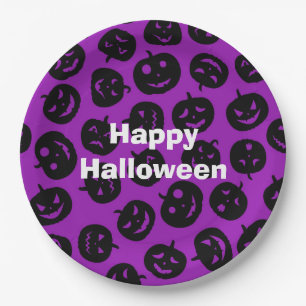 Happy Halloween Party Purple Pumpkin Paper Plate