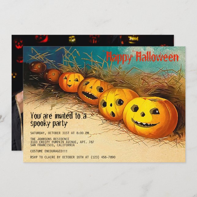 Happy Halloween Party Spooktacular Funny Pumpkins  Invitation (Front/Back)