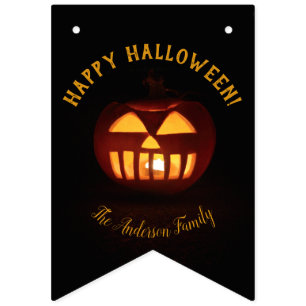 Happy Halloween Party Spooky Orange Pumpkin Bunting Flags
