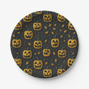 Happy halloween party spooky pumpkin cartoon dark paper plate