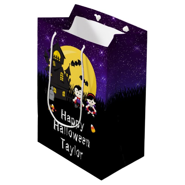 Happy Halloween Party Vampires Dark Purple Medium Gift Bag (Front Angled)