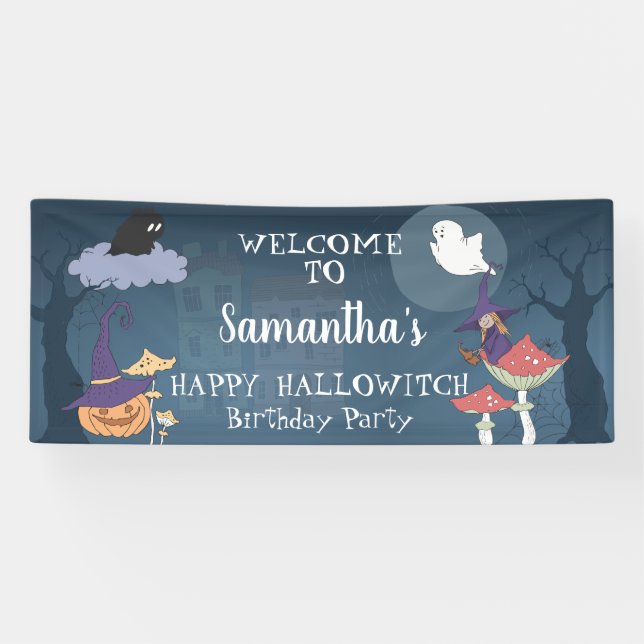 Happy Halloween Party Violet Witch Welcome Banner (Horizontal)