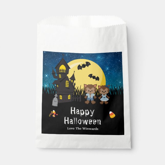 Happy Halloween Party Werewolf Blue Favour Bag (Front)