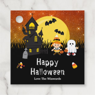 Happy Halloween Party Witch Ghost Orange Favour Tags