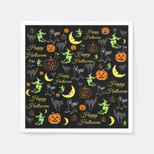 Happy Halloween Pattern Black Napkin