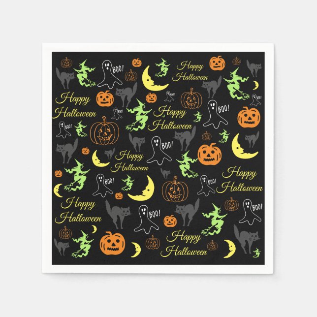 Happy Halloween Pattern Black Napkin (Front)