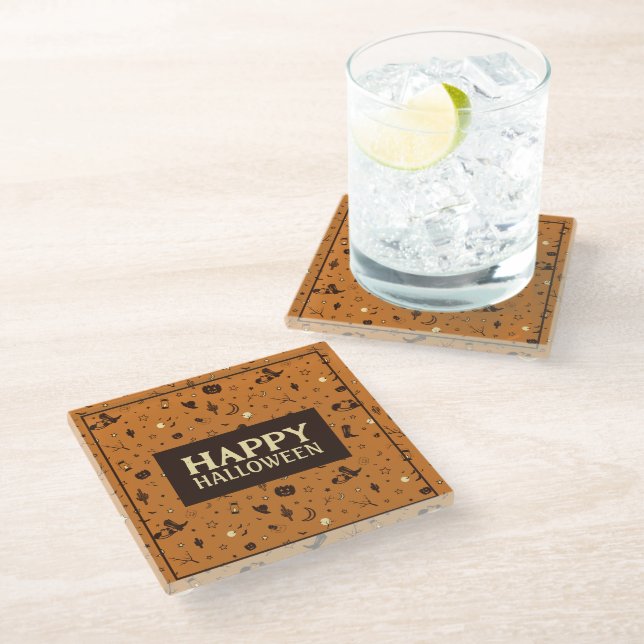 happy halloween pattern glass coaster (Angled)