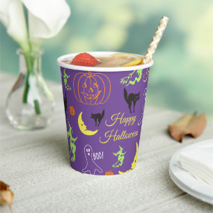 Happy Halloween Pattern Purple Paper Cups