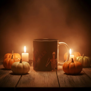 Happy Halloween Peace Skeleton design Two-Tone Coffee Mug