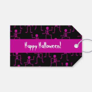 Happy Halloween Pink Dancing Skeleton Pattern Gift Tags