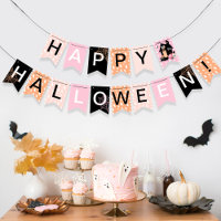 Happy Halloween Pink Orange Black Haunted House