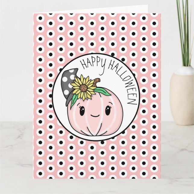 Happy Halloween | Pink Pumpkin and Polka Dots   Card (Front)