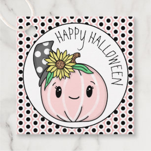 Happy Halloween   Pink Pumpkin and Polka Dots   Favour Tags