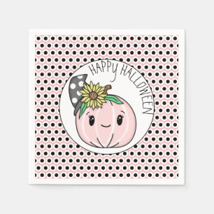 Happy Halloween   Pink Pumpkin and Polka Dots  Napkin