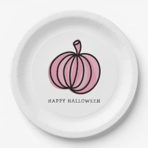 Happy Halloween Pink Pumpkin Paper Plate
