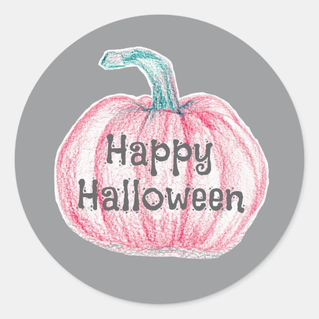 Happy Halloween Pink Pumpkin Pinkoween Classic Round Sticker (Front)