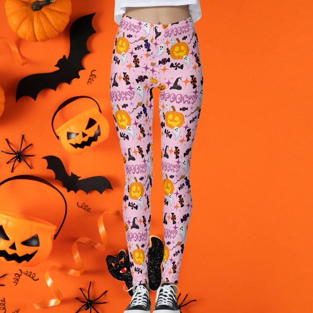 Happy Halloween Pink Spooky Festive Leggings (Creator Uploaded)