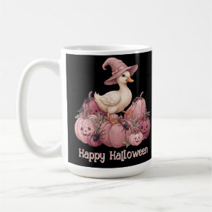 Happy Halloween Pink Witch Duck & Pink Pumpkins Coffee Mug