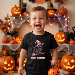 Happy Halloween Pinkoween Vintage Black Witch Cat Toddler T-shirt