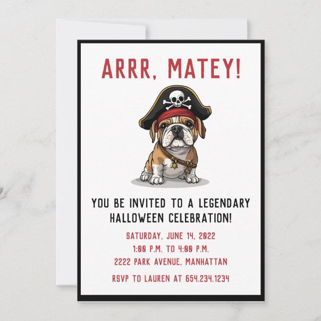 Happy Halloween Pirate English Bulldog Invitation (Front)