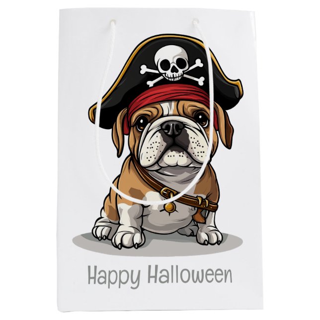 Happy Halloween Pirate English Bulldog Medium Gift Bag (Front)