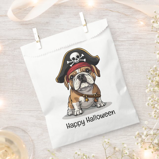 Happy Halloween Pirate English Bulldog Skull Favour Bag (Clipped)