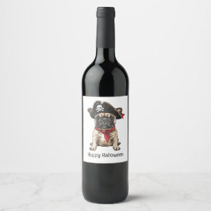 Happy Halloween Pirate French Bulldog Wine Label