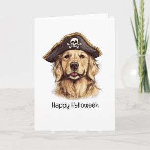 Happy Halloween Pirate Golden Retriever Dog Skull Card