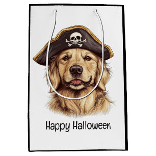 Happy Halloween Pirate Golden Retriever Dog Skull Medium Gift Bag