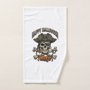Happy Halloween Pirate Skull Crossbones Pumpkins_1 Hand Towel