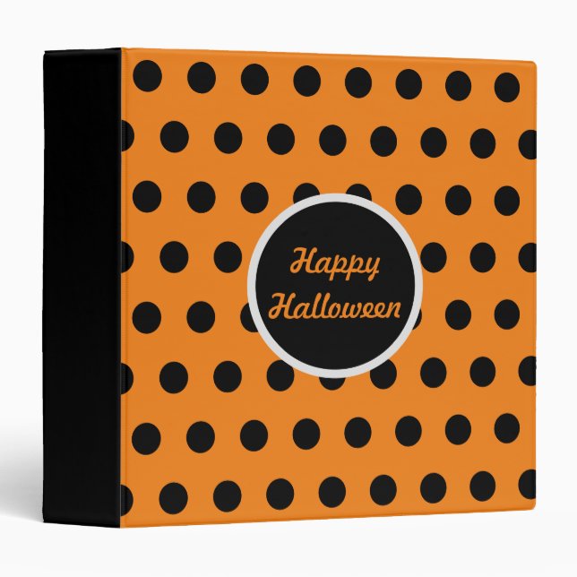Happy Halloween Polka Dot Classeur (orange et noir (Devant/Côté)