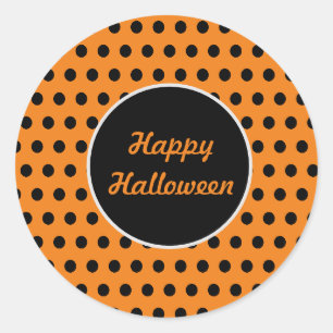 Happy Halloween Polka Dot Round Stickers (Orange)