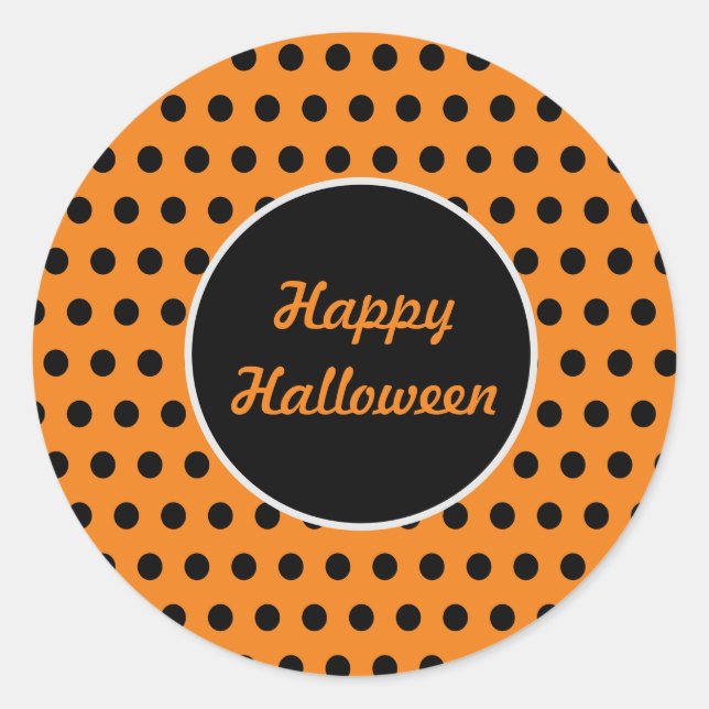 Happy Halloween Polka Dot Round Stickers (orange) (Devant)