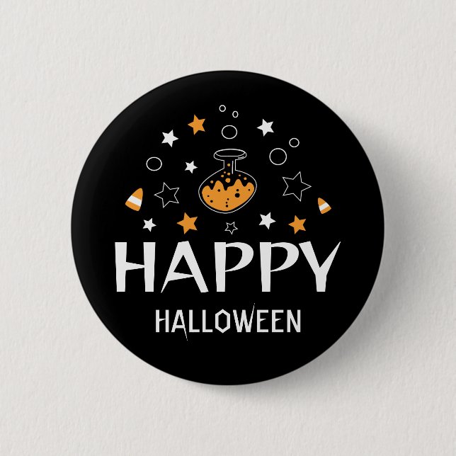happy halloween potion bottle stars 2 inch round button (Front)