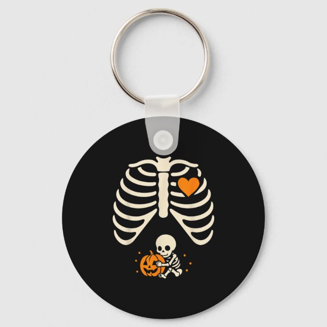 Happy Halloween Pregnant Baby Skeleton Spooky Seas Keychain (Front)